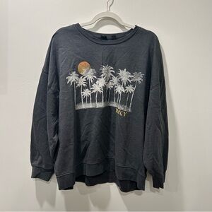 Dark Gray Roxy Palm Tree Graphic Sweatshirt